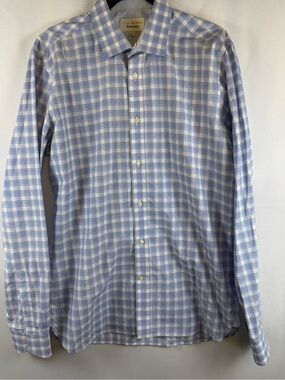 Ted Baker Endurance Blue Plaid Dress Shirt 16 36/37 Long Sleeve